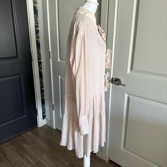 NWT See by Chloe Crinkled Georgette Bow Collared Shirt Dress Size FR 38 US M - Picture 2 of 9